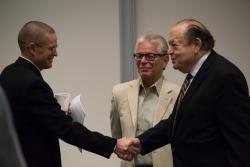 VCCCD Chancellor and Trustees Meet with Citizens Advisory Council Photo of Trustees Stephen Blum & Bernardo Perez with Chancellor Luskin