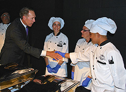 Chancellor Harris thanking Oxnard College Culinary Arts and Restaurant Management students Photo of Chancellor Harris thanking Oxnard College Culinary Arts and Restaurant Management students