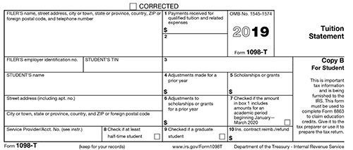 sample of IRS 1098-T tax form