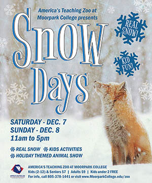 Snow Days at America's Teaching Zoo flyer for the Snow Days event showing a fox in the snow