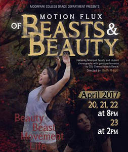 Moorpark College Dance Department Presents: Motion Flux 2017 image of flyer for the Motion Flux Dance Performance