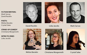 Moorpark College Hosts Second Annual Writers Festival photos of David Rocklin, Liska Jacobs, Mark Sarvas, Meliza Bañales, Christiana Morgenroth, and Crystal Salas.
