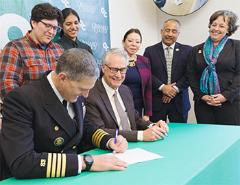 VCCCD Partners with NAVFAC to Train Ventura County STEM Students photo of Chancellor Gillespie and others at the agreement signing