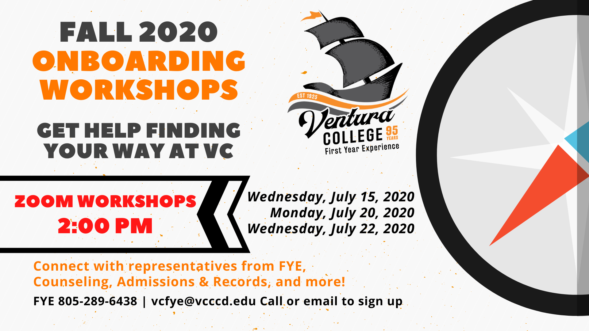 Graphic showing the dates and times of the Onboading Workshops