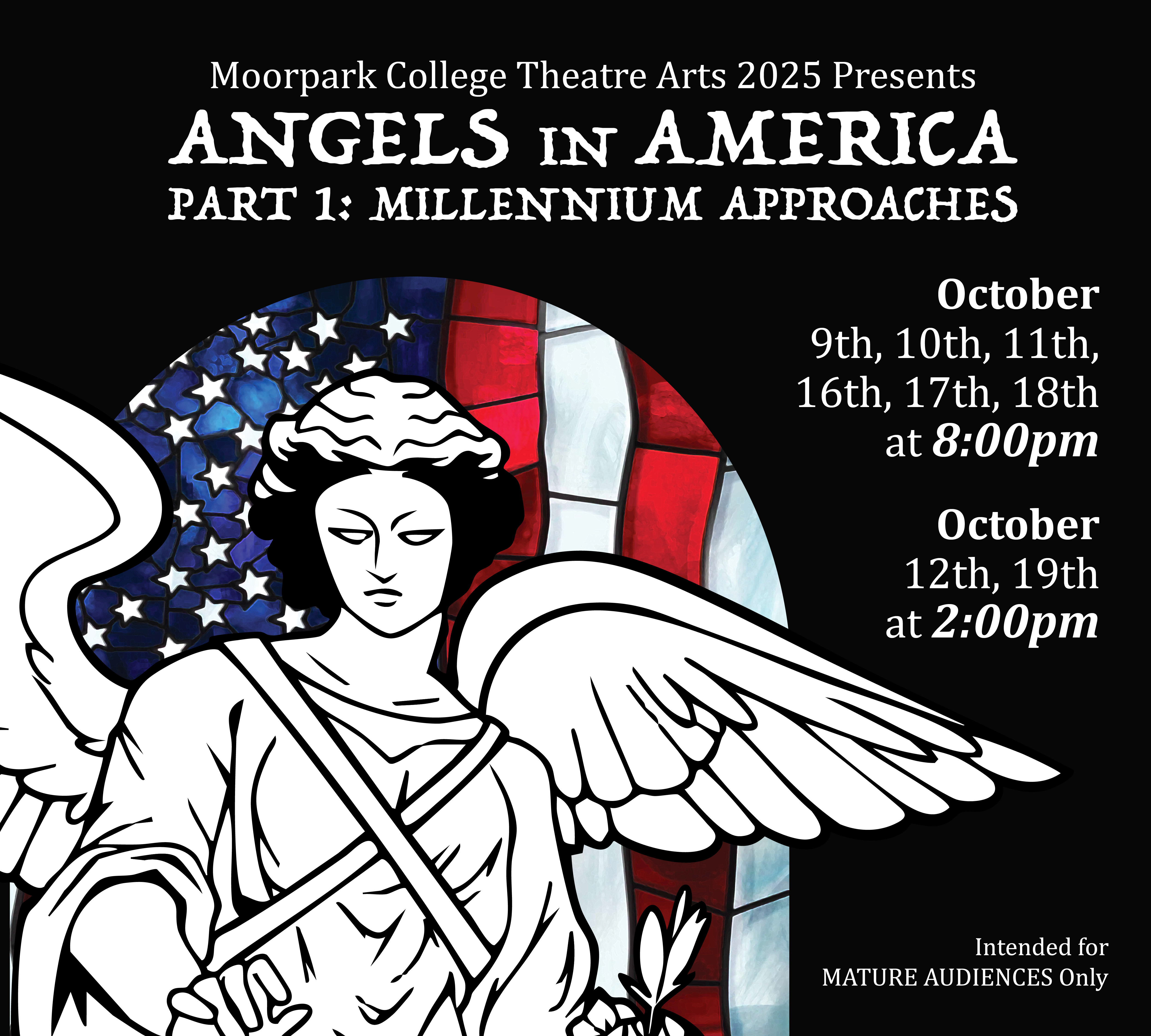 Angels in America Angel in front of stained glass American flag