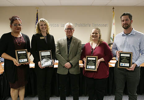 Group photo of Linda Resendiz, Ashley Chelonis, Bernardo Perez, Dana Boynto, and Mike Rose