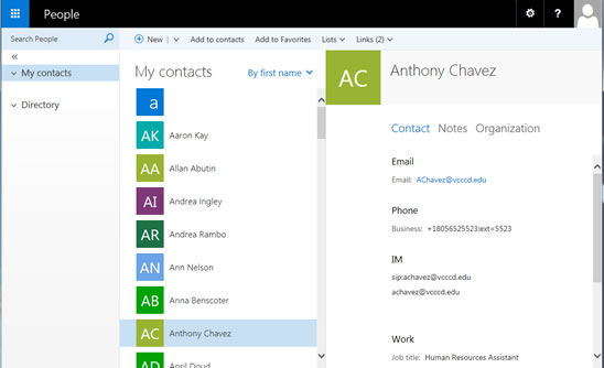 Preview of the People or contacts view