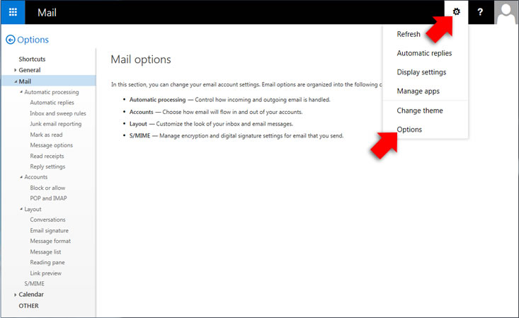 Additional Outlook Web App options