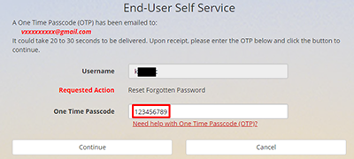 portal account self-service page showing the "One Time Passc