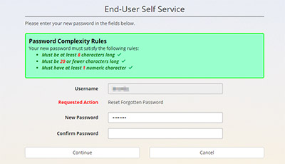 portal account self-service page showing the password comple