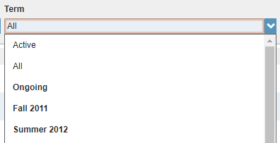 term dropdown showing a list of semesters