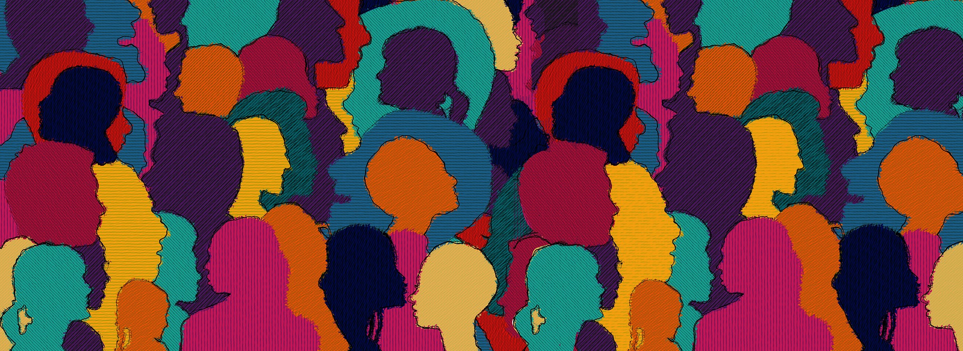 Illustration of silhouettes of People in a rainbow of colors