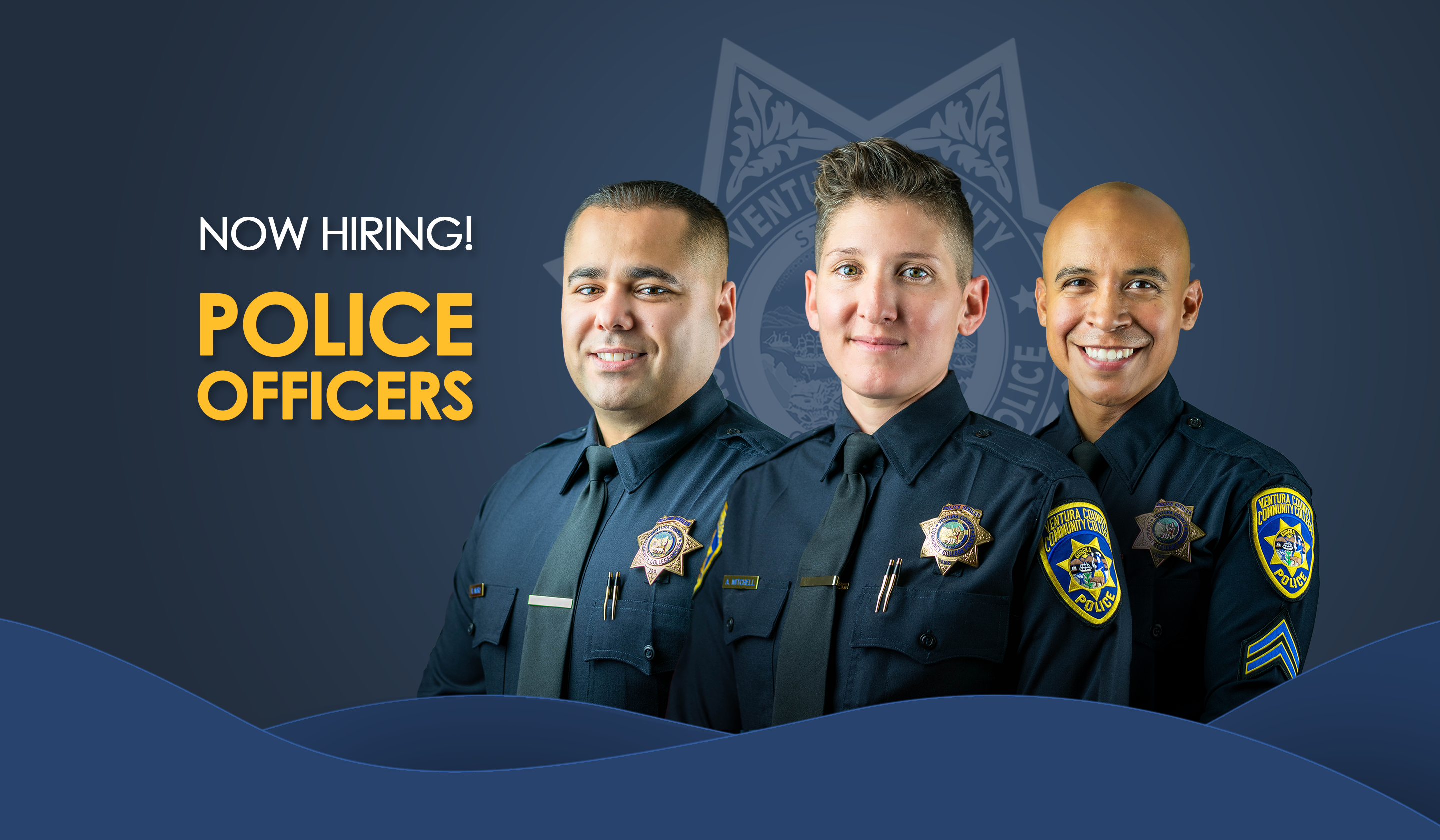 Police Officer Hiring Banner with Three Officers