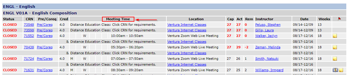 highlighting meeting time information