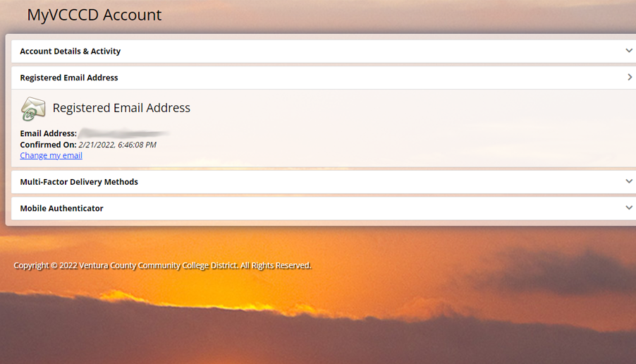Registered Email Account Screen