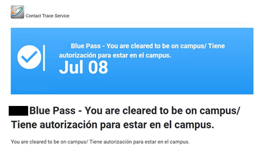 Blue Check Pass - Cleared to be on campus