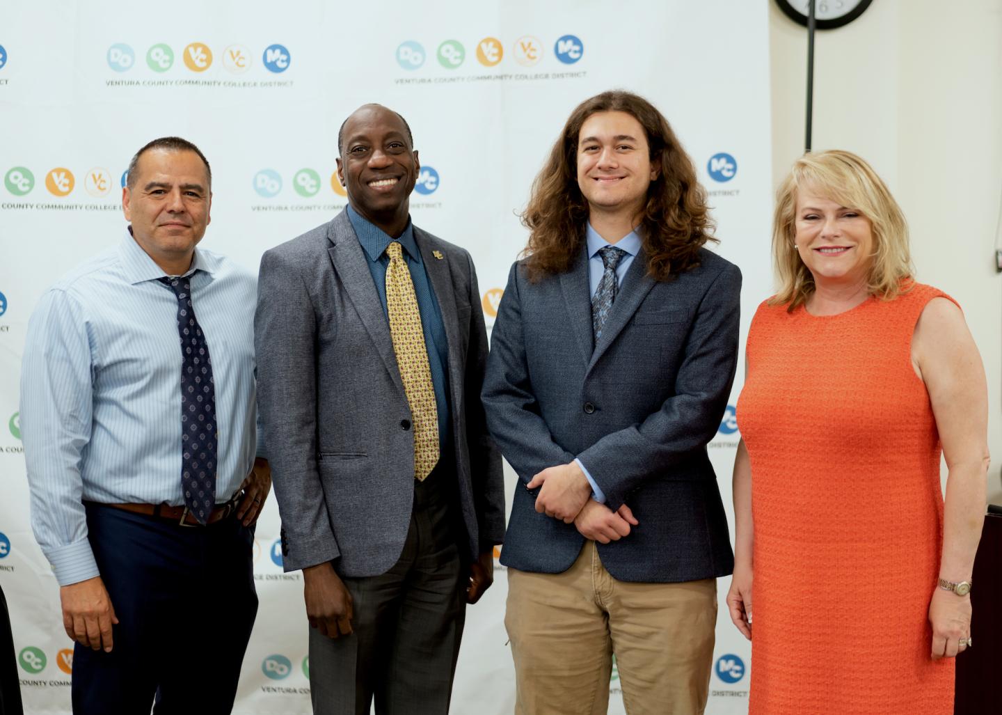 Group photo from left to right: Dr. Oscar Cobian, Dr. Julius Sokenu, Student Trustee Azure Heirshberg, and Dr. Kim Hoffmans