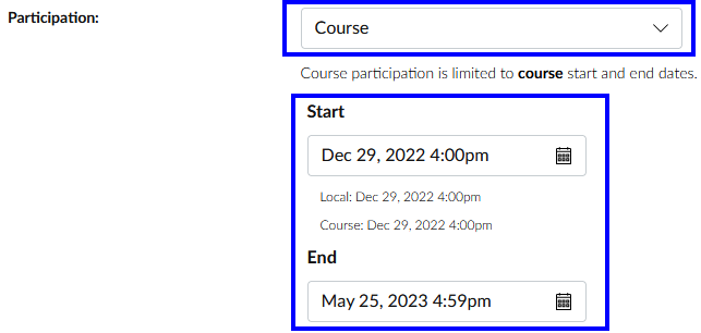 Course settings for dates