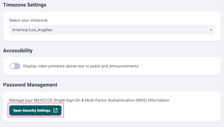 Password Management Security Settings