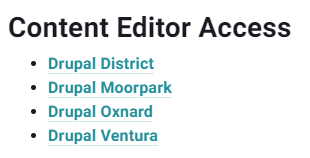 Screenshot of Content Editor Access Links