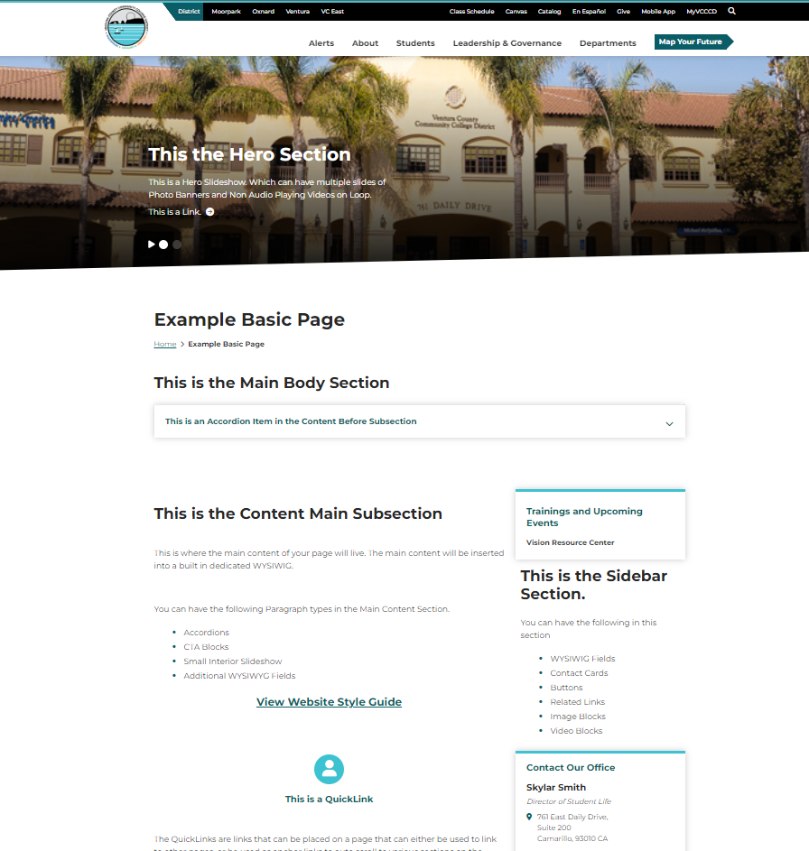Screenshot of a example basic page