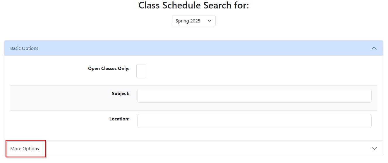 VCCCD Class Search with More Options highlighted