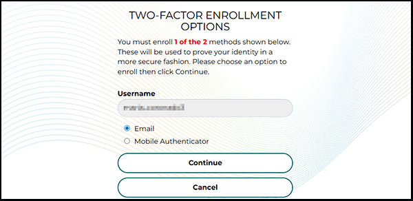 2-Factor enrollment option screen