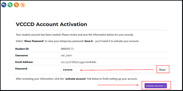 Account activation webpage