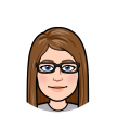 Laurel's Bitmoji; a female with brown hair, blue eyes and glasses in a grey shirt
