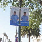 Light pole banners on C Street in Oxnard featuring two Oxnar