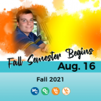 District alumni and text that reads: Fall Semester Begins Aug. 16 Fall 2021