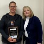 Image of Ventura College 2022 Classified Employee of the Year Jessie Llamas with VC President Kimberly Hoffmans