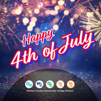 A festive graphic with colorful fireworks in the night sky, displaying the message "Happy 4th of July."