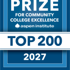 Blue and white graphic badge that reads: “Aspen Prize for Community College Excellence – Aspen Institute – Top 200 – 2027.”