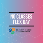 Gradient blue and pink background with "Not Classes - Flex Day" written in white font with the CCVC logo un the bottom of the graphic