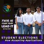 Image for the Moorpark, Oxnard, and Ventura Community Colleges' Spring 2026 student elections features three smiling students and the text: "THIS IS YOUR YEAR LEAD IT" and "STUDENT ELECTIONS Now Accepting Applications". 