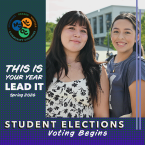 This is your Year to Lead "Spring 2026." Student Elections Voting Begins. Photo of two VCCCD students and VCCCD logo on the left