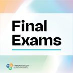 'Final Exams' text on a soft gradient background in orange, blue, and green, with the Community Colleges of Ventura County logo.