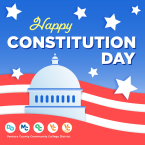 Graphic reading “Happy Constitution Day” with white stars, red and white stripes and an illustration of a domed government building. The Ventura County Community College District logo appears at the bottom.