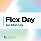 'Flex Day No Classes' text on a soft gradient background in orange, blue, and green, with the Community Colleges of Ventura County logo.