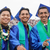 Image of students in graduation regalia from Moorpark, Oxnard, and Ventura colleges