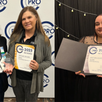 Left: Vanessa Stotler and Janeene Nagaoka holding two CCPRO awards certificates and trophy Right: Diana Martin holding two CCPRO awards certificates