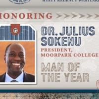 Passport-styled graphic honoring Dr. Julius Sokenu, President of Moorpark College, as Man of the Year at the 2026 Greater Conejo Valley Chamber of Commerce Recognition Gala