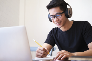 student working on laptop