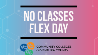 Gradient blue and pink background with "Not Classes - Flex Day" written in white font with the CCVC logo un the bottom of the graphic