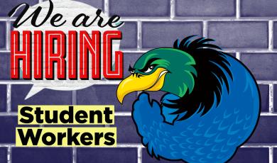 Oxnard College condor logo with &quot;we are hiring&quot; te
