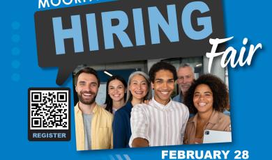 Hiring Fair on blue background with people