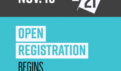 Graphic with text that reads: Nov 19 Open Registration Begins Spring 2021