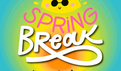 Illustration of the sun wearing sun glasses and text that reads: Ventura County Community College District Spring Break March 29 - April 4, 2021