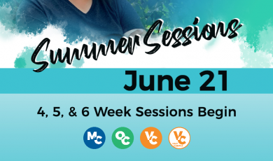 District alumni and text that reads: Summer Sessions June 21 4, 5, and 6 Week Sessions Begin